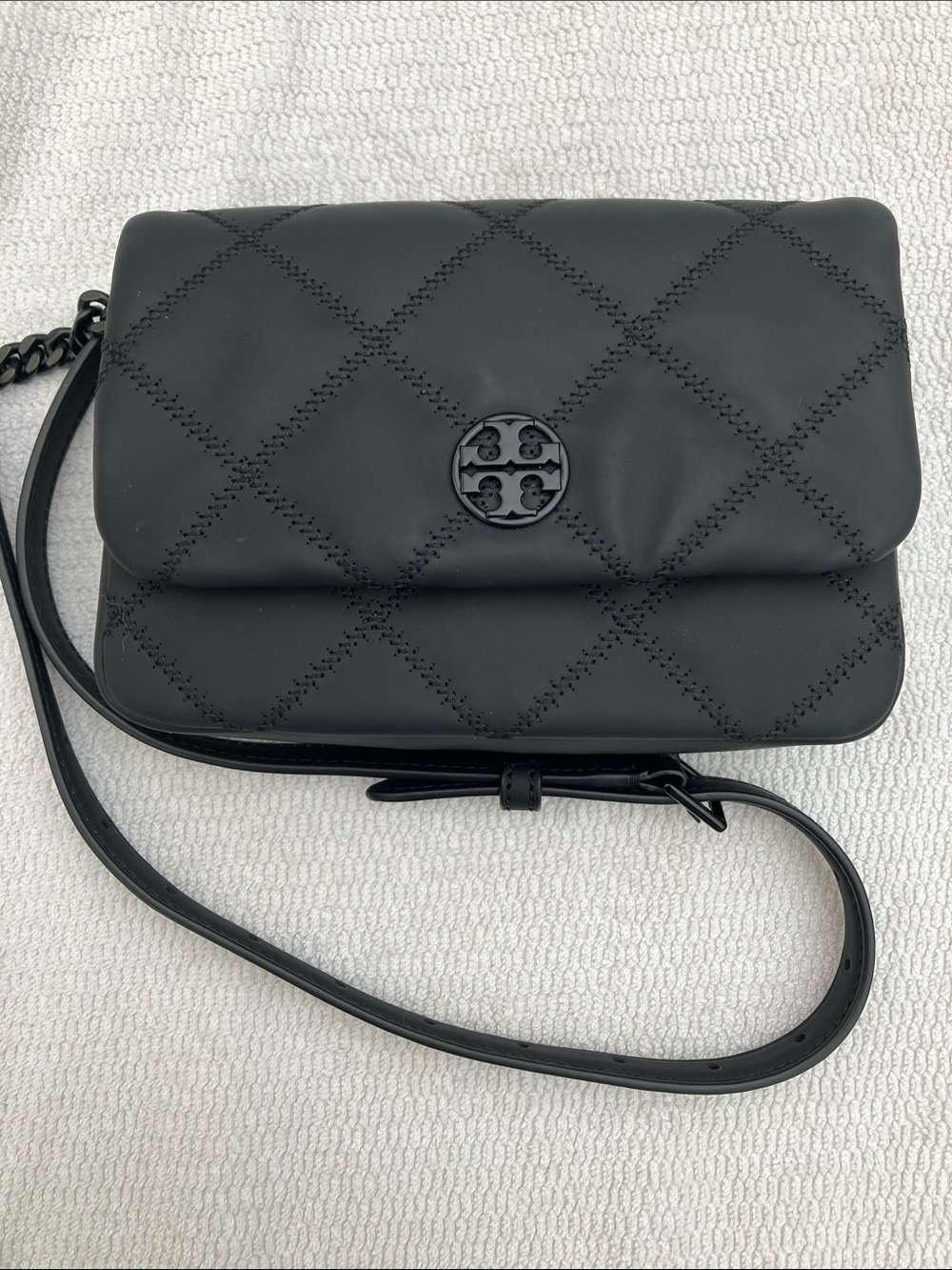 NWOT Tory Burch Black Matte Quilted Willa Small Crossbody Bag
